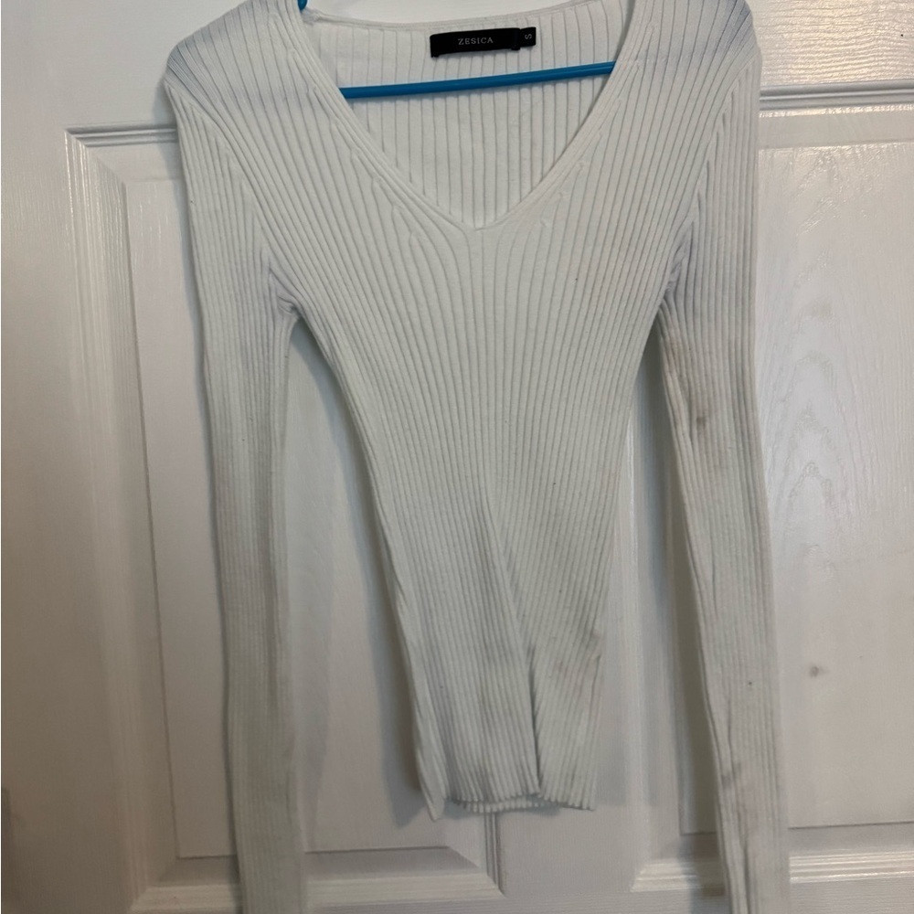 ZESICA Women's Long Sleeve Ribbed Top - White